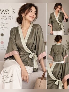 Wallis 100% Silk Colorblock Kimono Wrap Top Size S